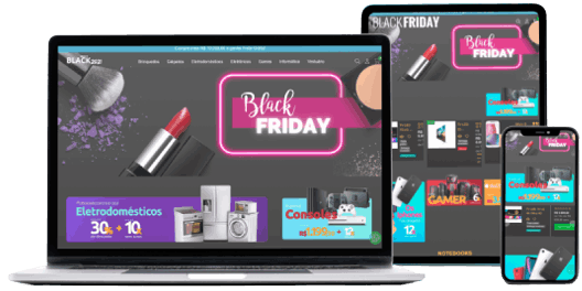 Tema Black Friday em notebook, tablet e celular