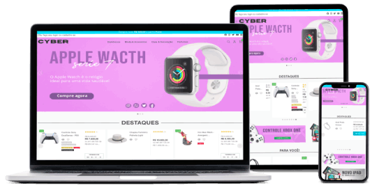 Tema Cyber em notebook, tablet e celular
