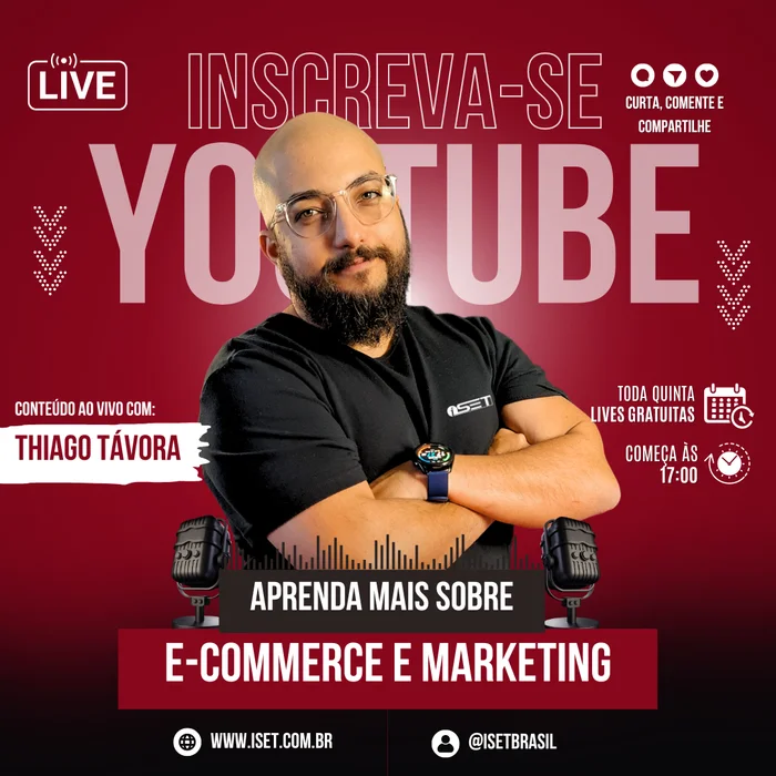 Lives gratuitas sobre e-commerce e marketing no canal da iSET no YouTube