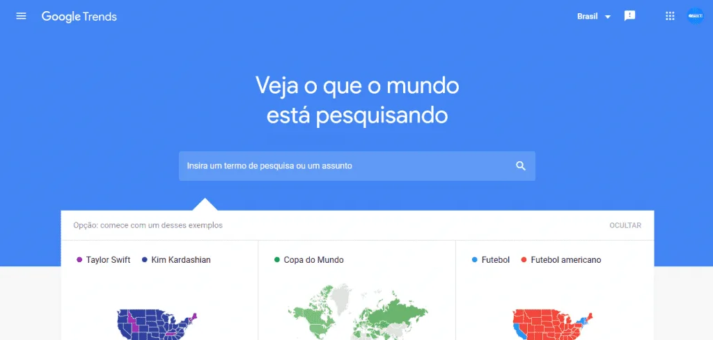 Tela inicial do Google Trends