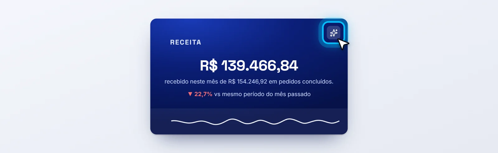 Card de Receita do dashboard da iSET com o ícone de brilho da Tesi destacado no canto superior direito