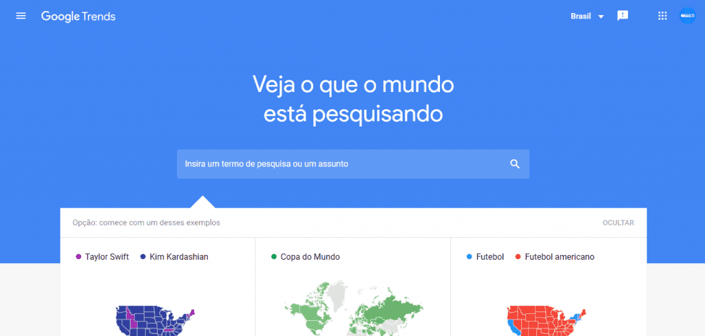 Tela inicial do Google Trends